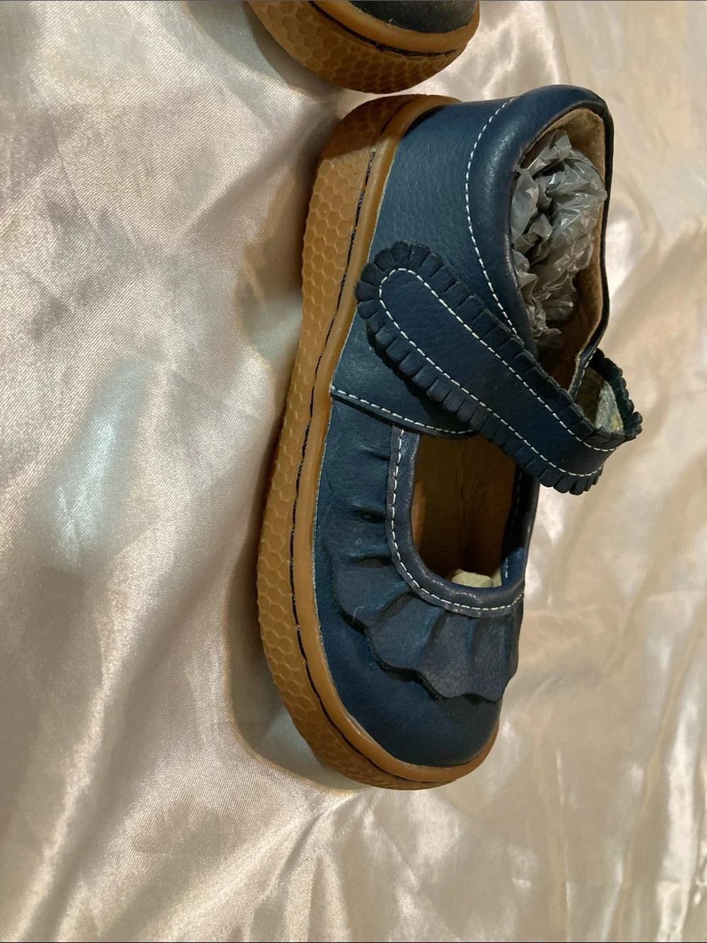 Livie & Luca Navy Mary Jane Shoes with Tan Sole